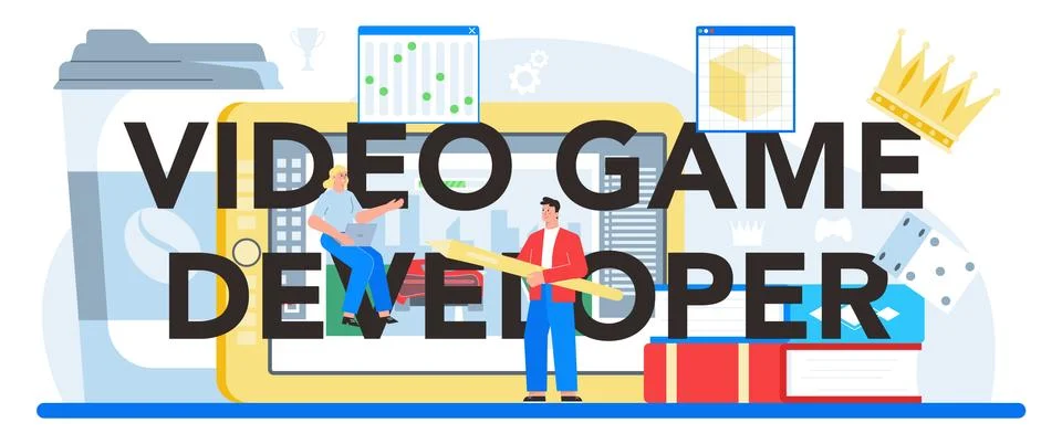 Video game developer typographic header. Creative process Illustrazione stock