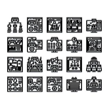 Video game development and production process icons 스톡 일러스트