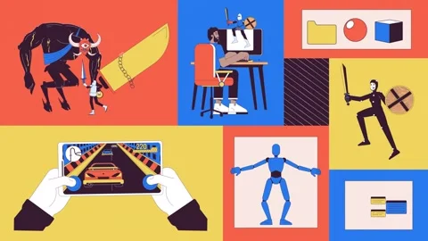 Video game development bento grid animation 스톡 동영상 302894004
