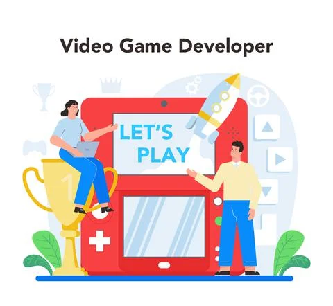 Video game development concept. Creative process of a computer game Stock Illustration