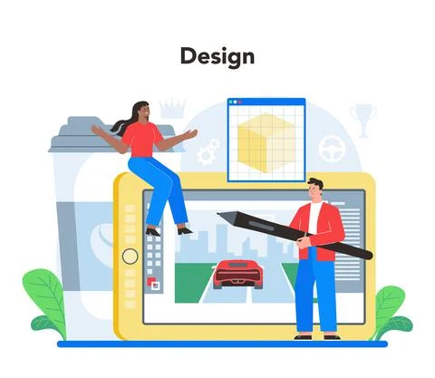 Video game development concept. Creative process of a computer game Stock Illustration