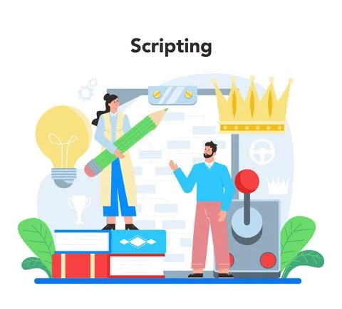 Video game development concept. Creative process of a computer game Illustrazione stock