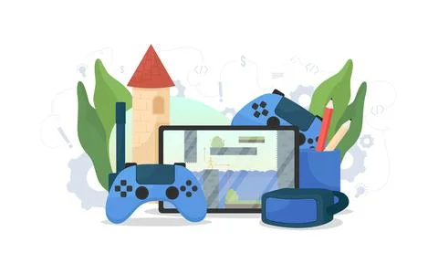 Video game development flat concept vector illustration Stock Illustration