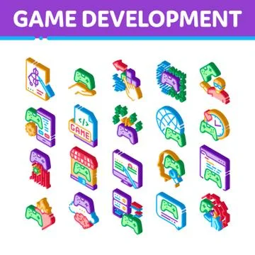 Video Game Development Isometric Icons Set Vector Stockillustratie