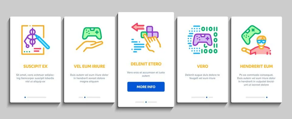 Video Game Development Onboarding Elements Icons Set Vector Illustrazione stock