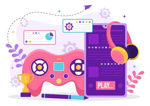 Video Game Development Vector Illustration with Games, Digital Technology, .. Stock Illustration