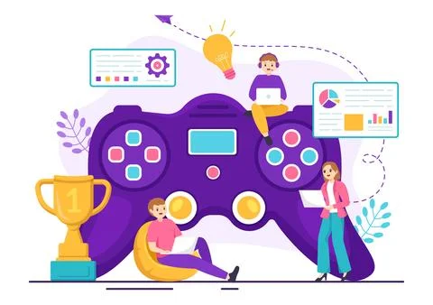 Video Game Development Vector Illustration with Games, Digital Technology, .. Stock Illustration