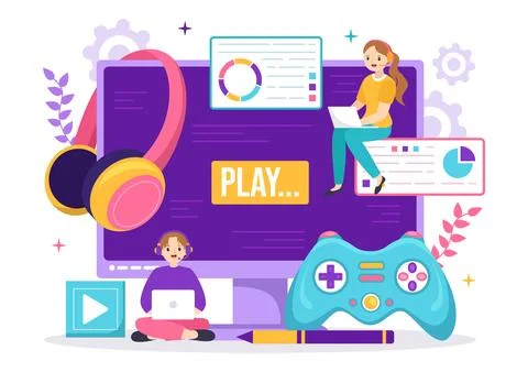 Video Game Development Vector Illustration with Games, Digital Technology, .. Stock Illustration
