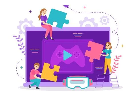 Video Game Development Vector Illustration with Games, Digital Technology, .. 스톡 일러스트