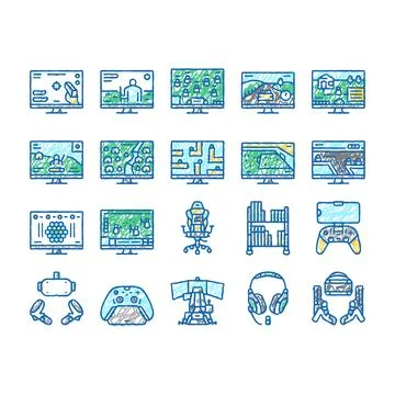 Video Game Electronic And Device Icons hand drawn Stockillustratie