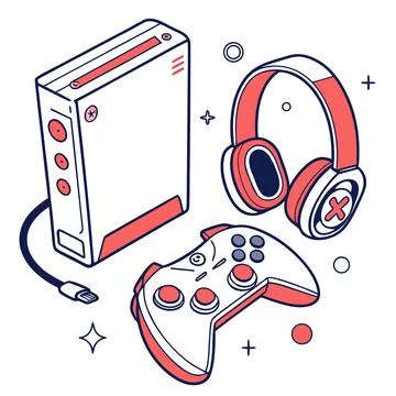 Video Game Electronics Set with Controller Console and Headset Illustrazione stock