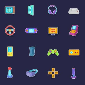 Video game icons set vector sticker 스톡 일러스트