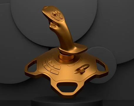 Video game joystick for flight simulator on cylinder podium with step Stock Illustration