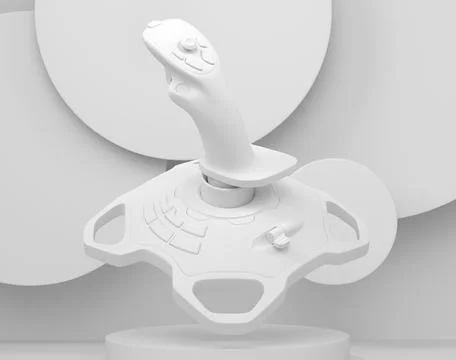 Video game joystick for flight simulator on cylinder podium with step Stock Illustration