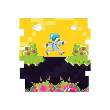 Video game jumping avatar pixelated Illustrazione stock