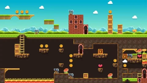 Video game level with elements side view Stock Illustration