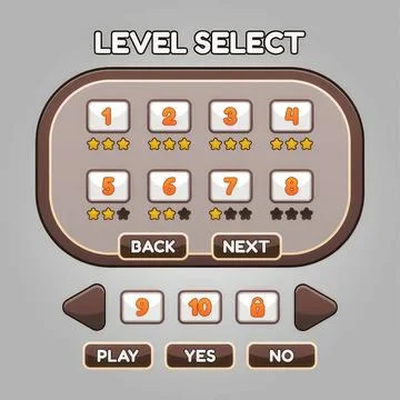 Video game level select screen with numbered options and arrows Stock Illustration