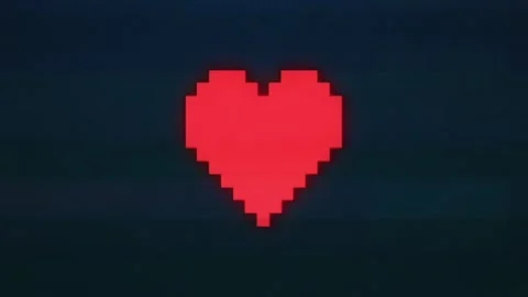 Video game pixel heart loop glitch interference animation on digital old screen Stock Footage 218904132