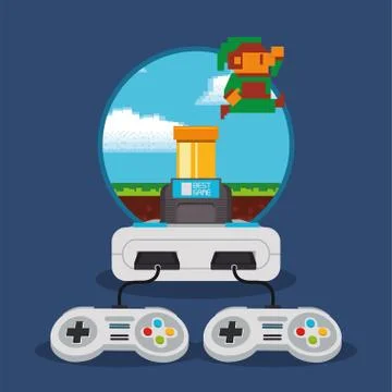 Video game pixelated console and controls Illustrazione stock