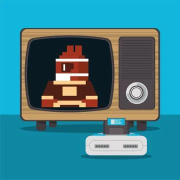 Video game pixelated console and old tv Illustrazione stock