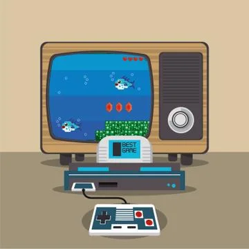 Video game pixelated console and old tv Illustrazione stock