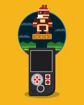 Video game pixelated handle console with warrior jump 스톡 일러스트