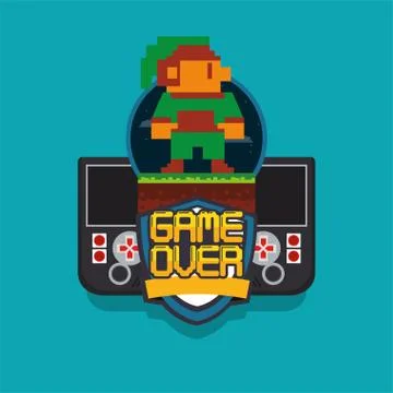 Video game pixelated handle console with warrior jump 스톡 일러스트