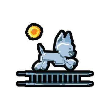 Video game pixelated robotic dog in stairs Stock Illustration