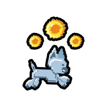 Video game pixelated robotic dog with fire balls Stock Illustration