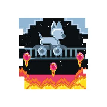 Video game pixelated robotic dog with skateboard Stock Illustration