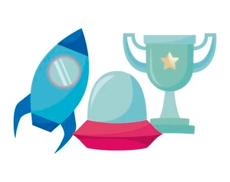 Video game pixelated spaceships and trophy Illustrazione stock