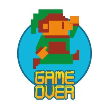 Video game pixelated warrior with game over message 스톡 일러스트