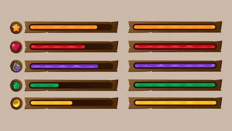 Video Game Progress Bar Set. Gaming experience infographic. Life level charts Stock Illustration