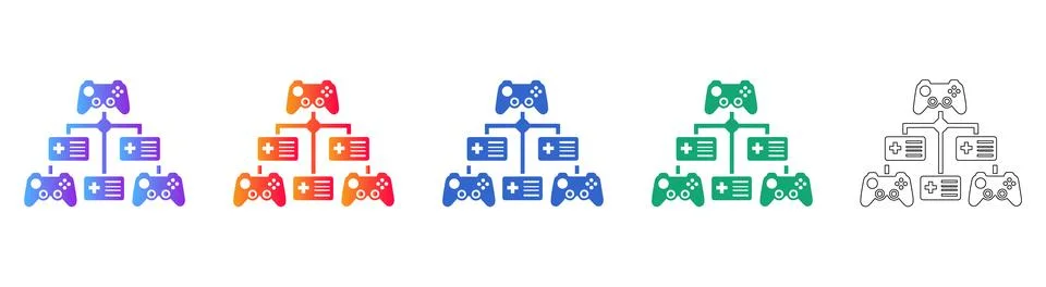 Video Game Progression Tree Icon Set 스톡 일러스트