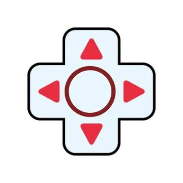 Video game red button arrow circle icon. Vector graphic Stock Illustration