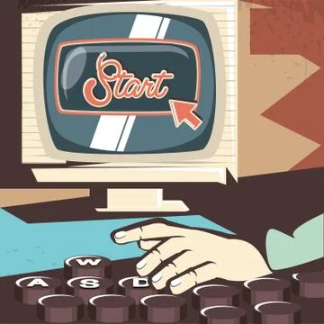 Video game retro with computer Stock Illustration