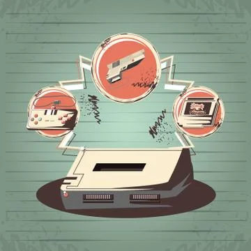 Video game retro with console Illustrazione stock