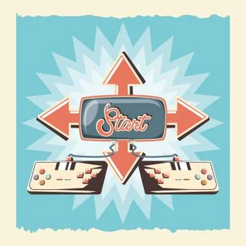 Video game retro with controls Stock Illustration