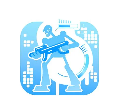 Video game robot boss 2D vector web banner, poster Stock Illustration