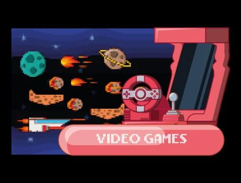 Video game scene interface with console 스톡 일러스트