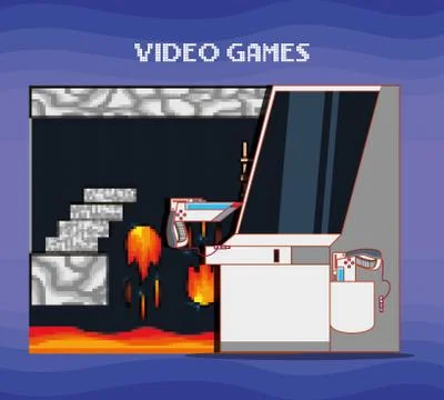 Video game scene interface with console Ilustração Stock