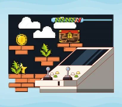 Video game scene interface with console Stock Illustration