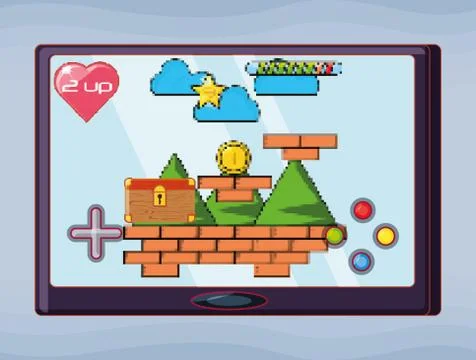 Video game scene interface with console Ilustração Stock