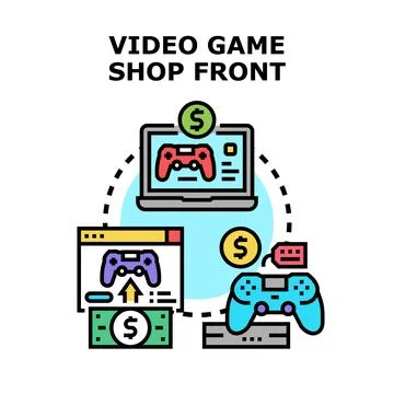 Video game shop front commerce business concept Stock Illustration