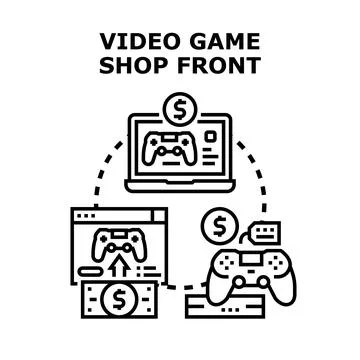 Video game shop front commerce business concept Stock Illustration