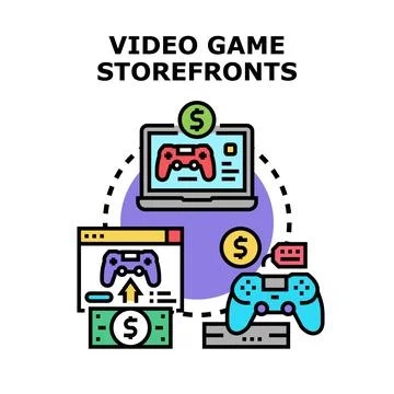 Video game storefronts and digital commerce concept Stock Illustration