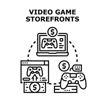 Video game storefronts and digital commerce concept Stock Illustration