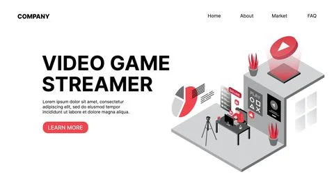 Video Game Streamer. Vlogging. Horizontal Web Landing Page Stock Illustration