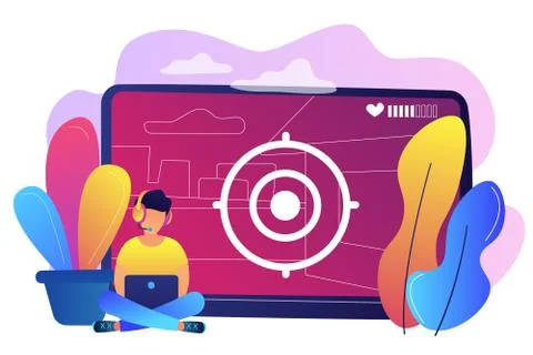 Video game walkthrough concept vector illustration. Ilustración de archivo