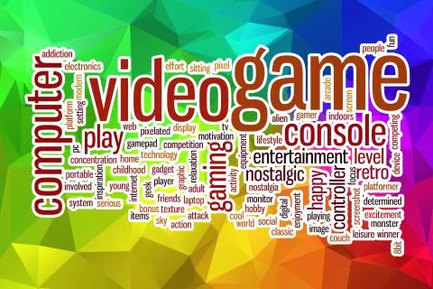 Video game word cloud with abstract background Stock Illustration